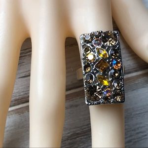 Topaz rhinestone statement ring in sliver metal